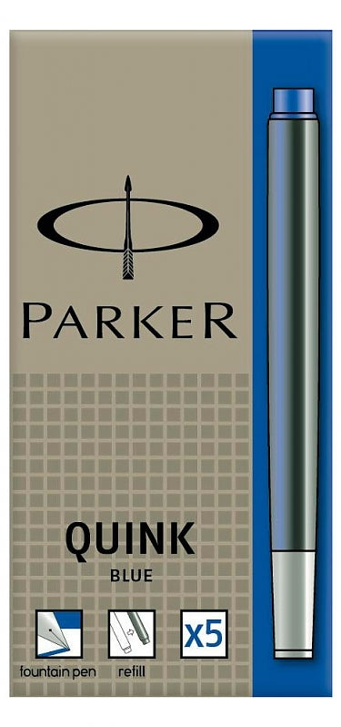 Parker Washable Quink Blue 5 Pack Fountain Pen Cartridge Refills