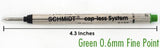 Schmidt Long 81264 Capless Rollerball Refills - Green - Fine Point