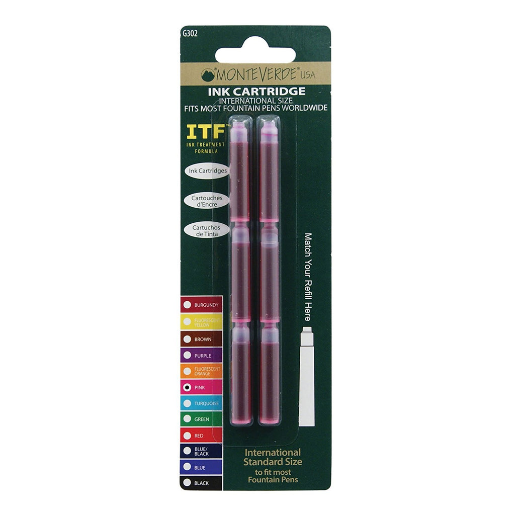 Monteverde Ink Cartridge Refills - International Size - Pink 6-pack