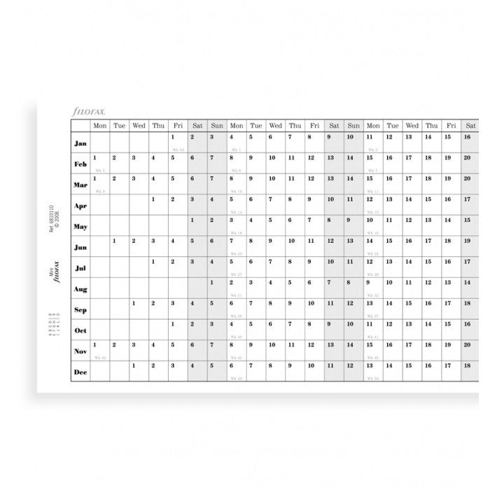 Filofax - Paper Refills - Mini - Horizontal Year Planner English 2018