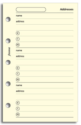 Filofax Papers Addresses Cotton Cream  Mini Size