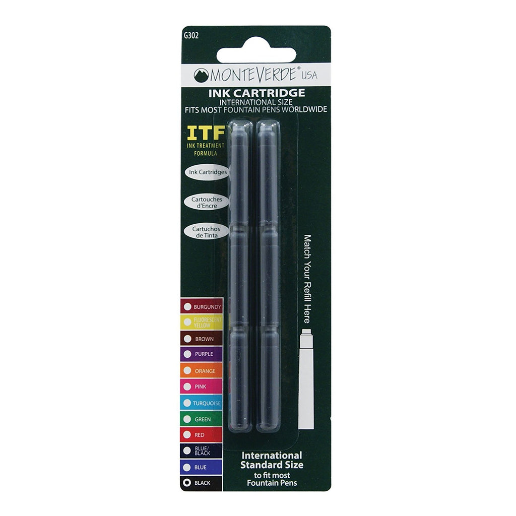 Monteverde Ink Cartridge Refills - International Size - Black 6-pack