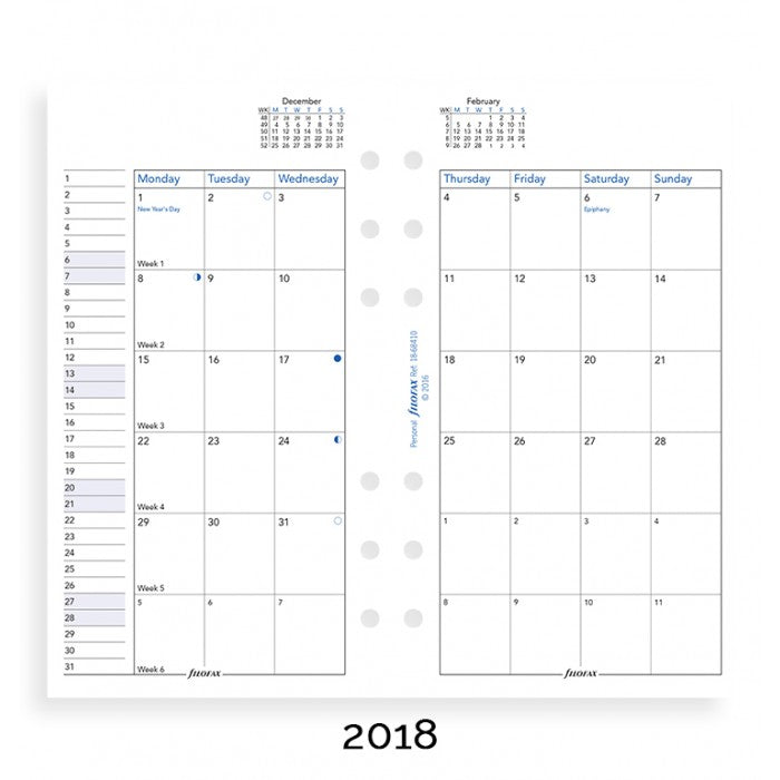 Filofax - Paper Refill - Personal - Month on Two Pages - English 2018