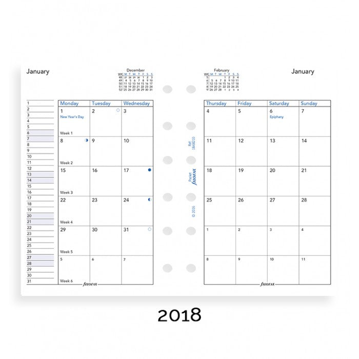 Filofax - Paper Refills - Pocket - Month on Two Pages - English 2018