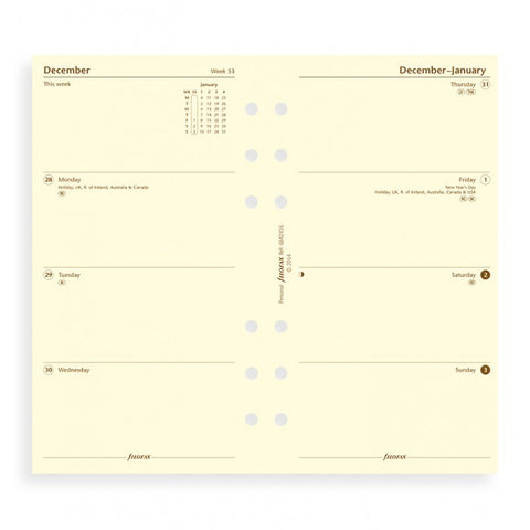Filofax - Paper Refill - Personal - Week to View - Cream - English 2018