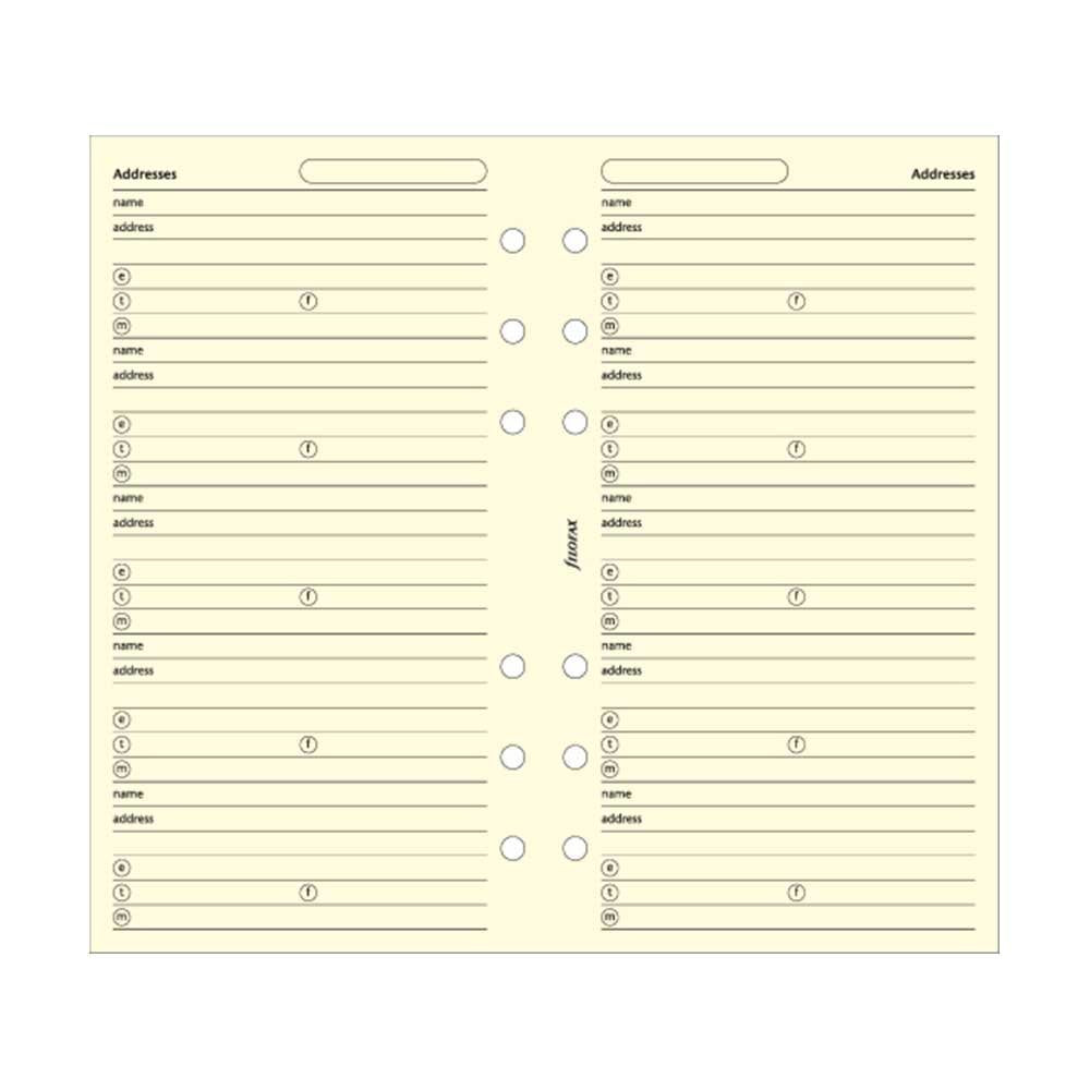 Filofax - Papers Name/Addr/E-mail/Tel/Fax/Mobile - Cotton Cream - Personal Size
